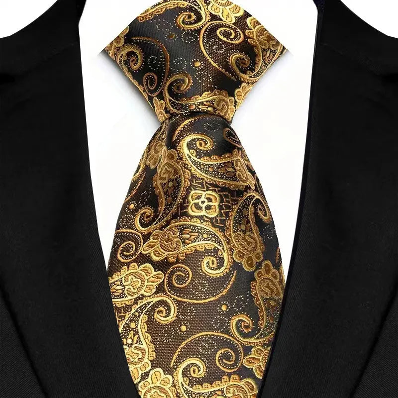 Gold Paisley For Man Groom Jacquard Woven Necktie