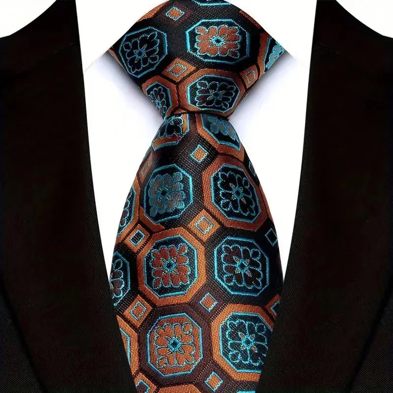 Brown Orange Paisley For Man Groom Jacquard Woven Necktie