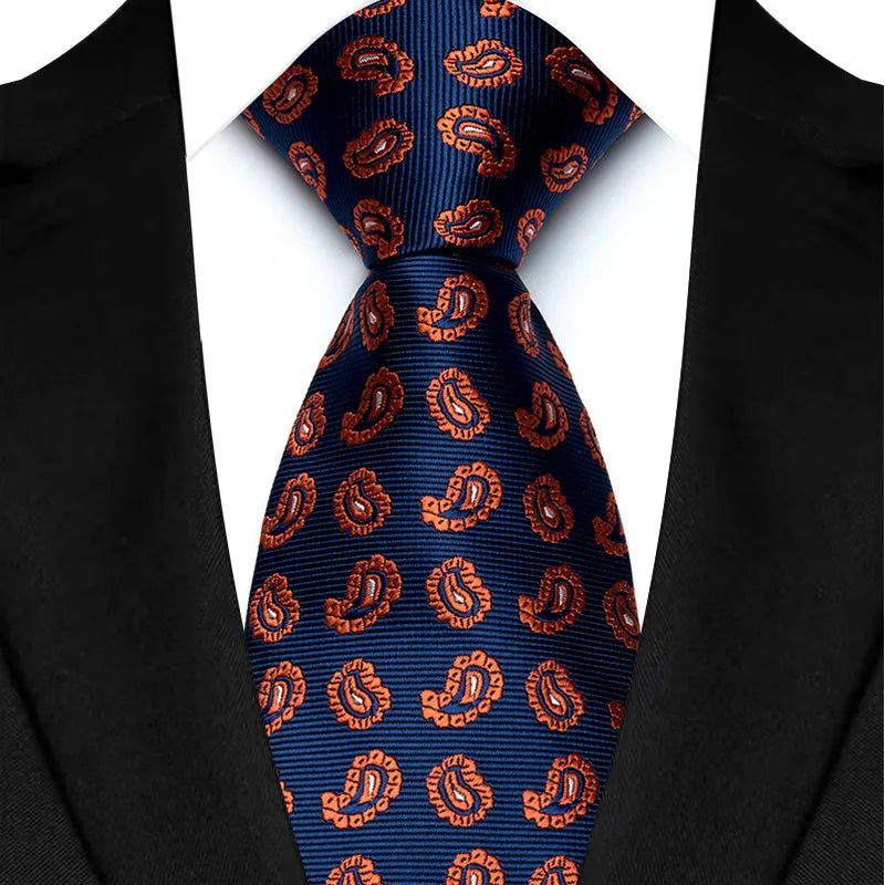 Blue Orange Paisley For Man Groom Jacquard Woven Necktie