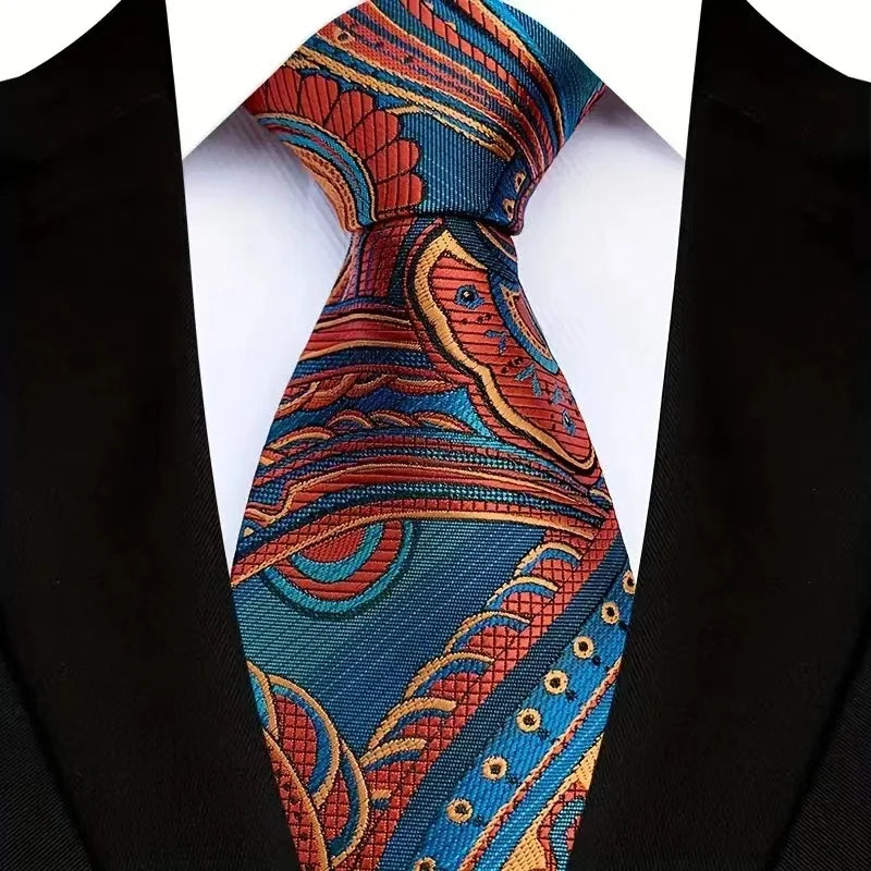 Red Green Paisley For Man Groom Jacquard Woven Necktie