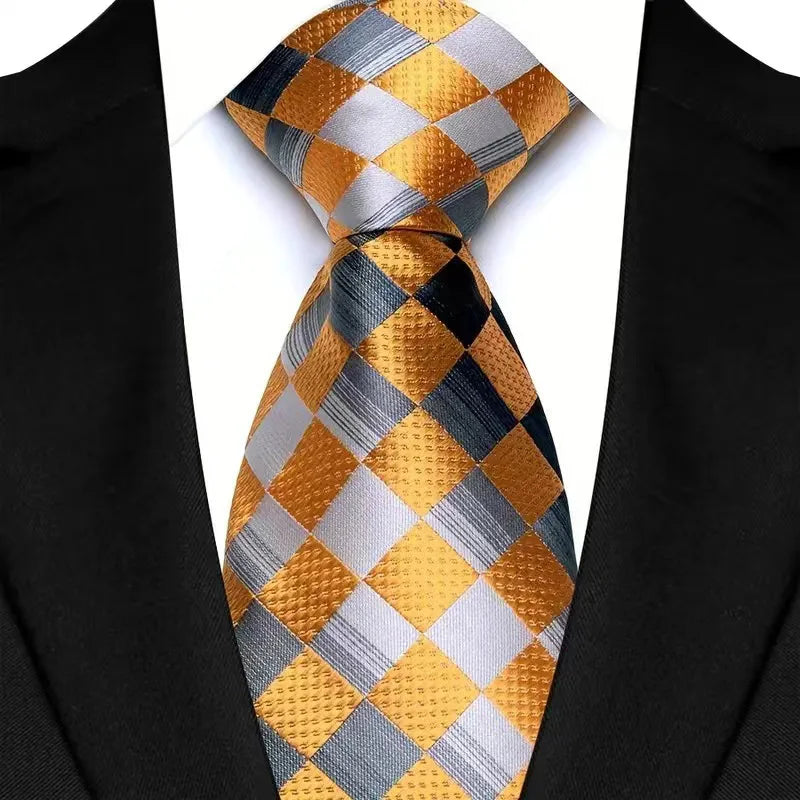 Gold Gray Paisley For Man Groom Jacquard Woven Necktie