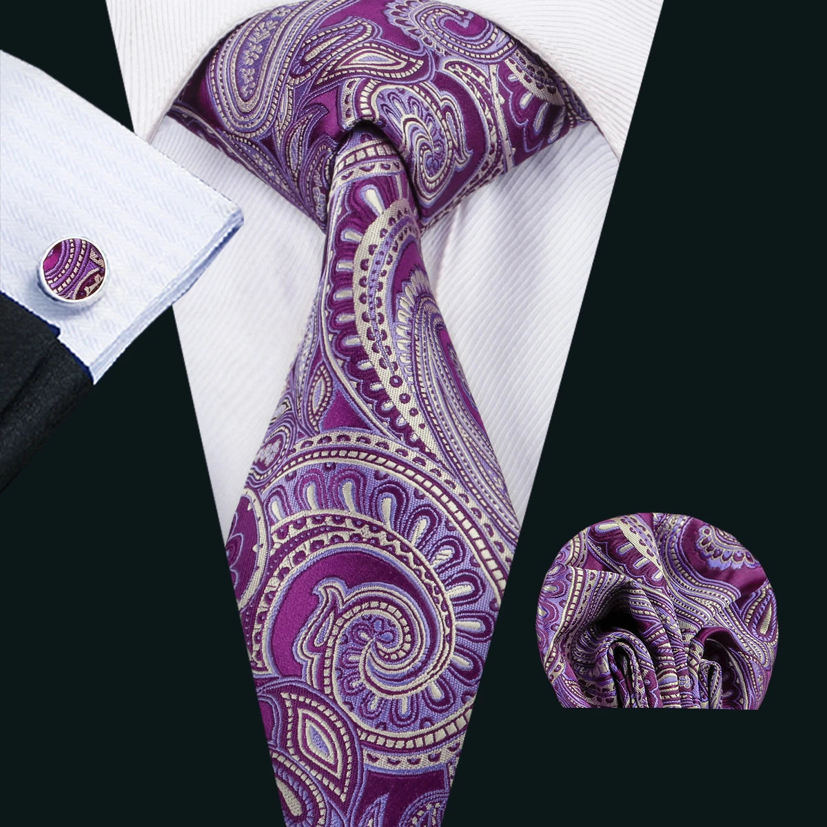 Purple Paisley Gravata Handkerchief Silk Ties