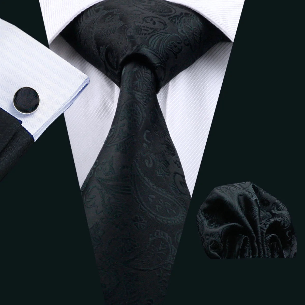 Black Paisley Gravata Handkerchief Silk Ties