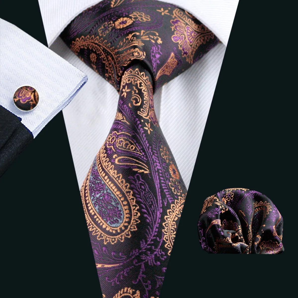 Purple Paisley Gravata Handkerchief Silk Ties