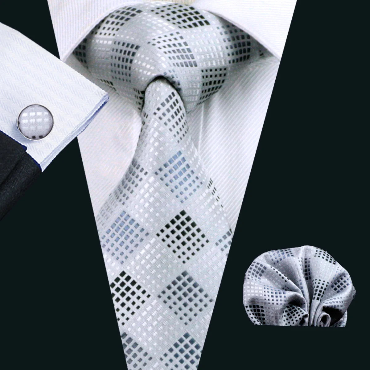 White Paisley Gravata Handkerchief Silk Ties
