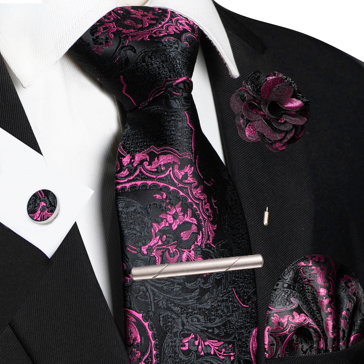 Purple Paisley Hanky Cufflink Brooch Wedding Tie For Men