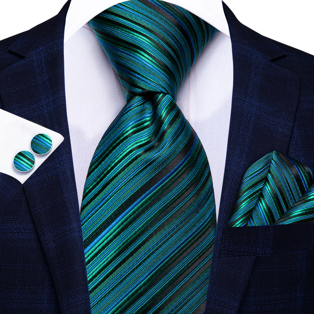 green blue black line pattern tie set