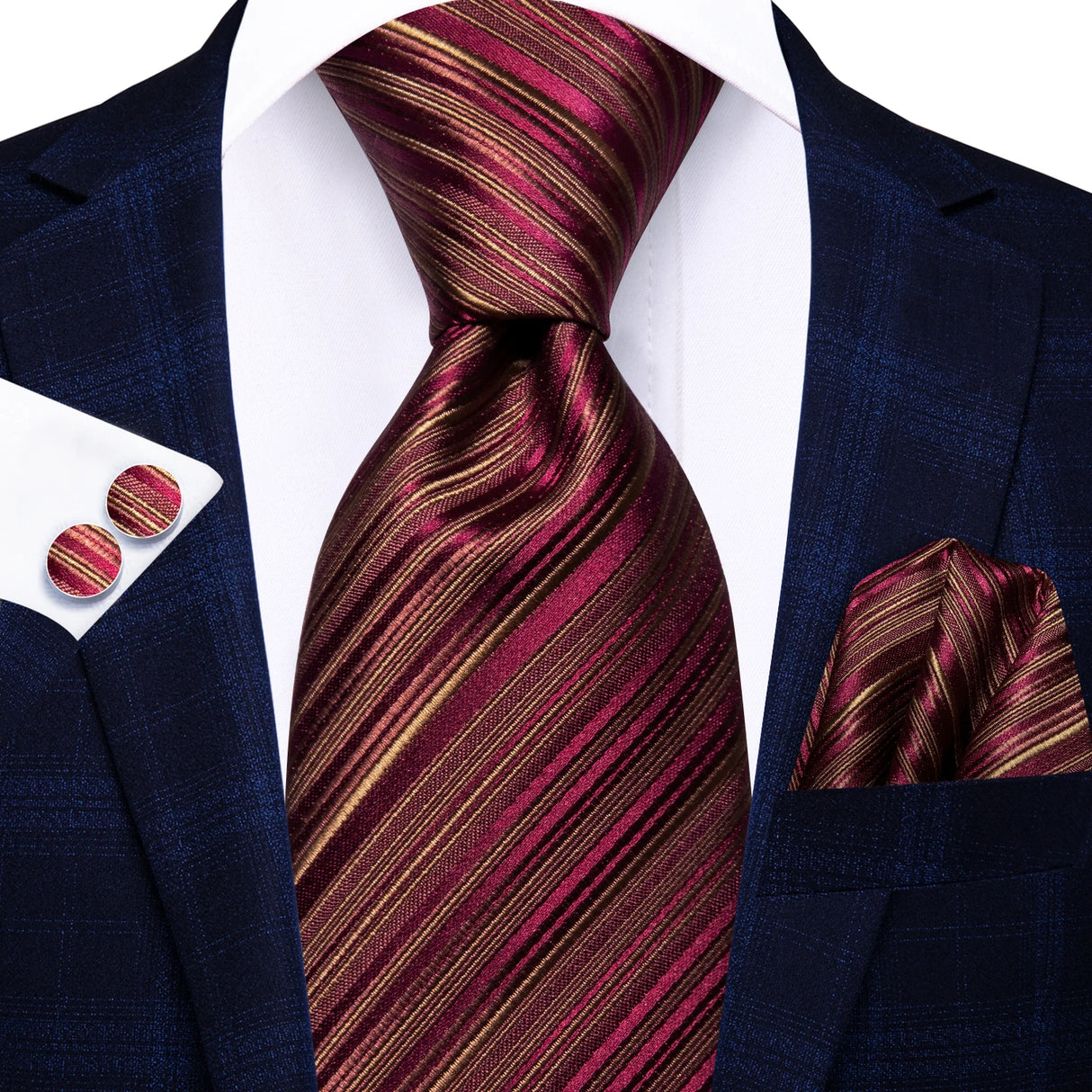red gold line pattern tie set