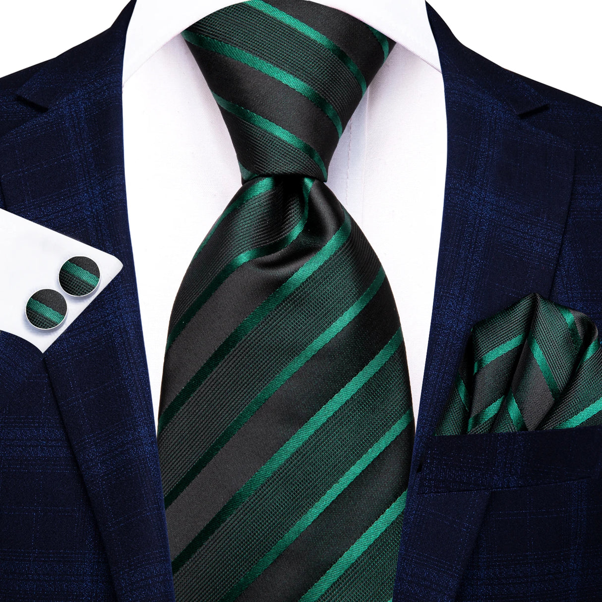 black green line pattern tie set
