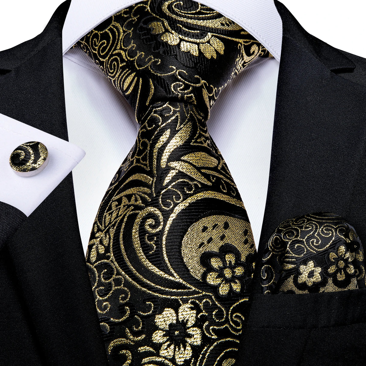 Paisley Silk Polyester Men's Ties black gold flower