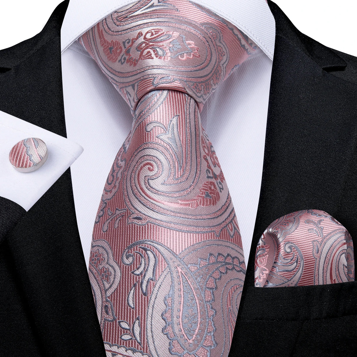 Paisley Silk Polyester Men's Ties pink silver