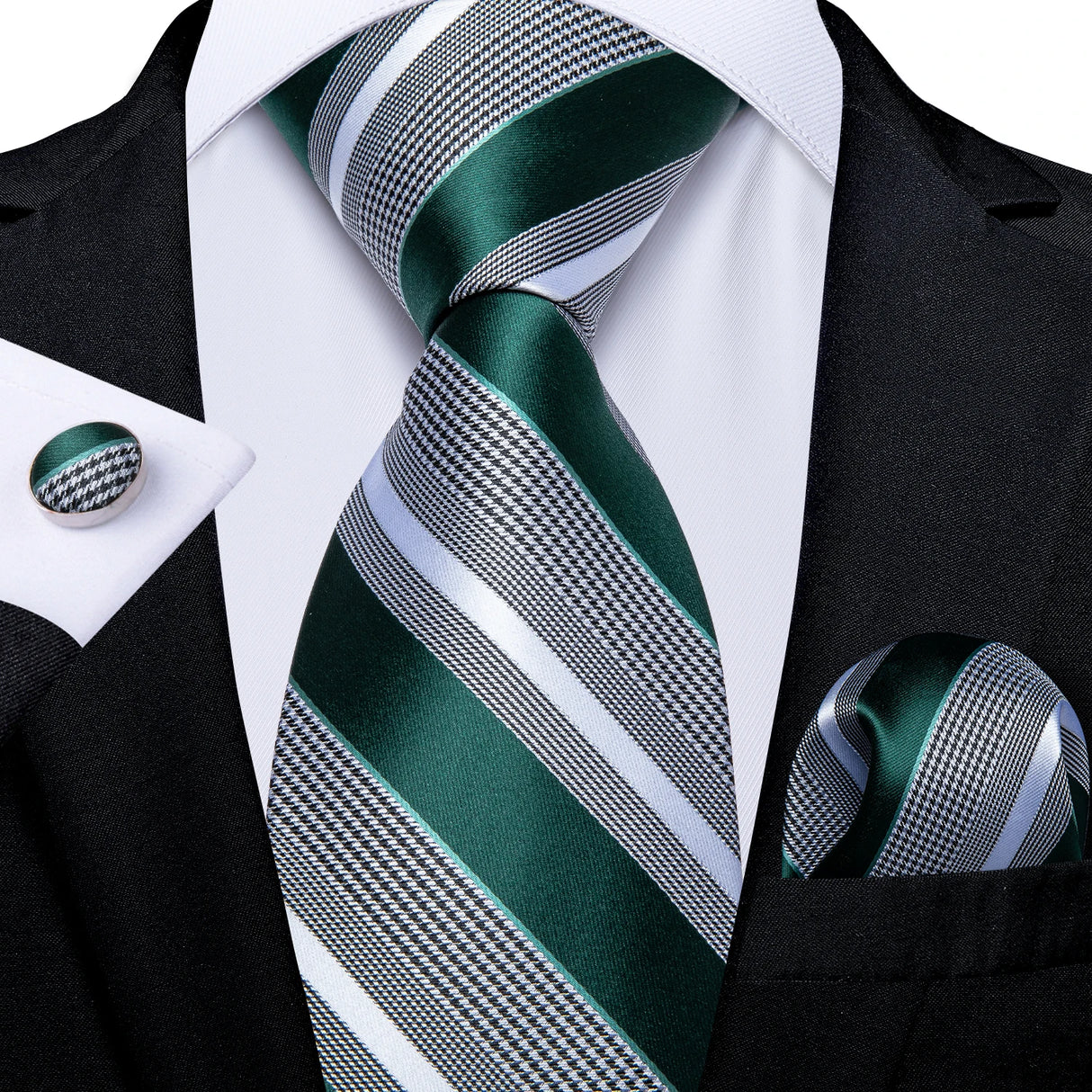 Paisley Silk Polyester Men's Ties green silver