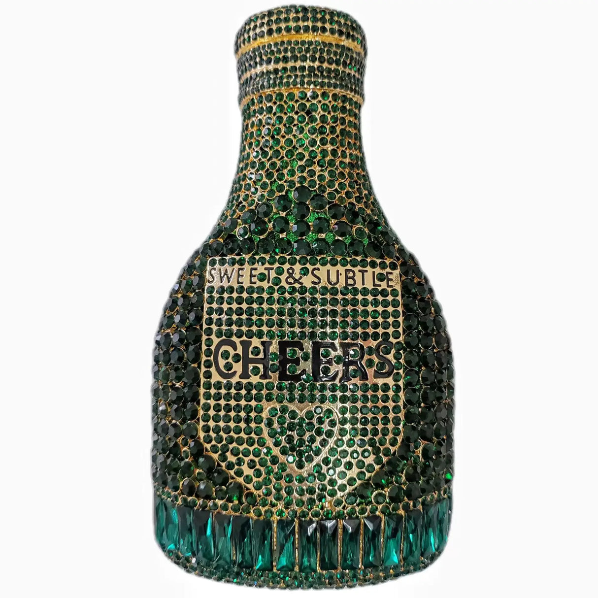 Green Party Cheers Bottle Gems Evening Bridal Crystal Clutch Purse