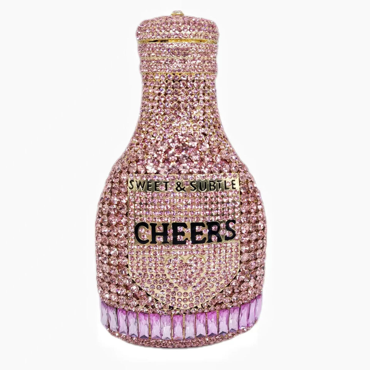 Pink Party Cheers Bottle Gems Evening Bridal Crystal Clutch Purse