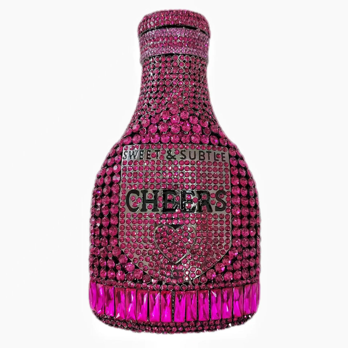 Pink Party Cheers Bottle Gems Evening Bridal Crystal Clutch Purse