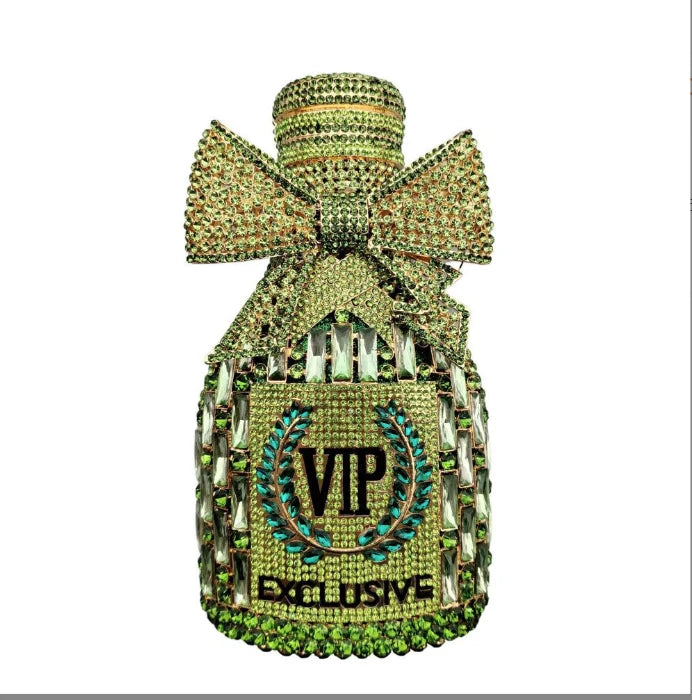 Green Party Cheers Bottle Gems Evening Bridal Crystal Clutch Purse