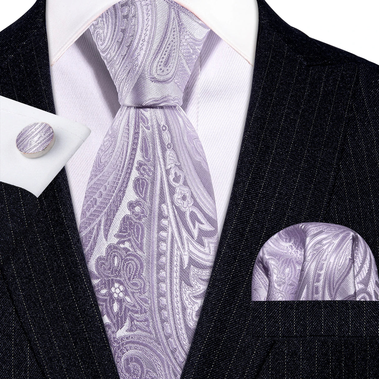 Peach Salmon Rouge Rose Jacquard Necktie Hanky Cufflinks Set