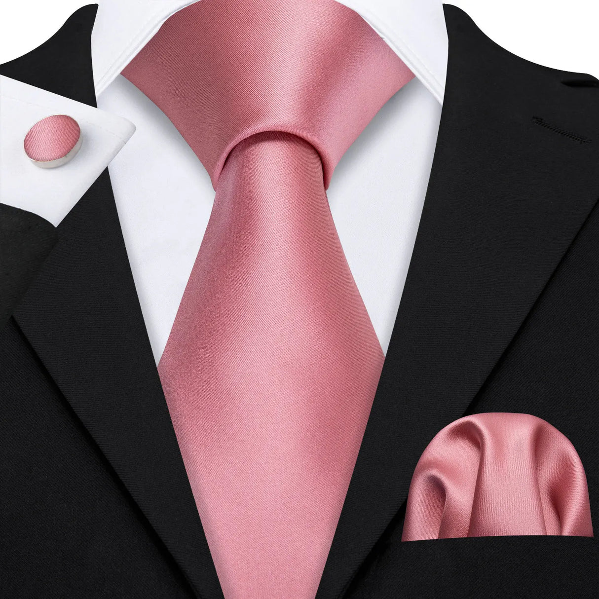 Peach Salmon Rouge Rose Jacquard Necktie Hanky Cufflinks Set