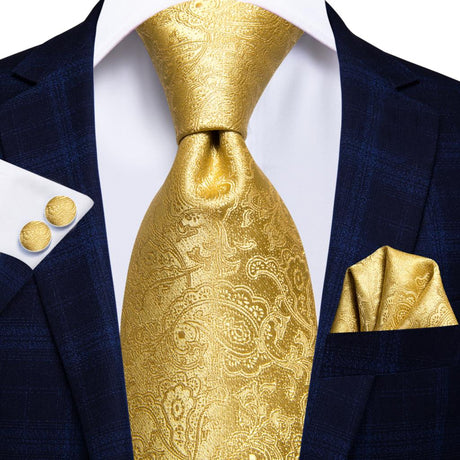 Yellow Peacock Pattern Silk Tie