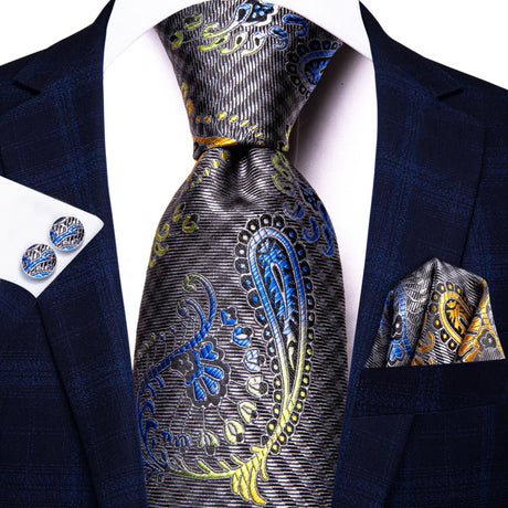 Blue Yellow Silk Tie
