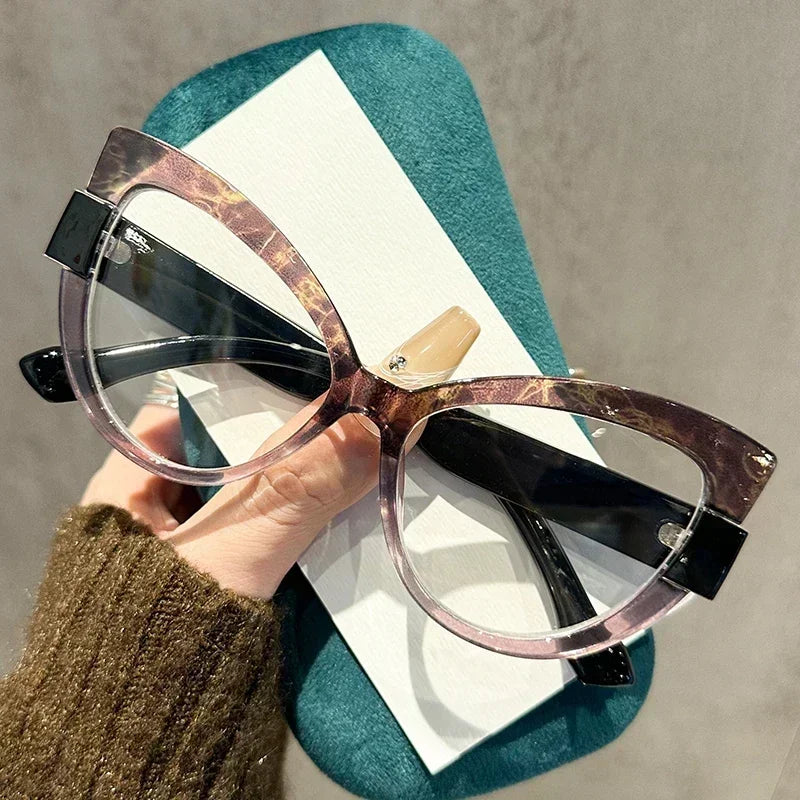 Brown Personalized Color-blocked Cat Eyes Travel Beach Eyeglasses