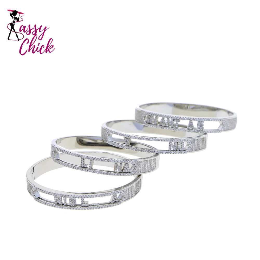 Personalized Name Paved 5A Cubic Zirconia Customize Bracelet Sassy Chick Logo