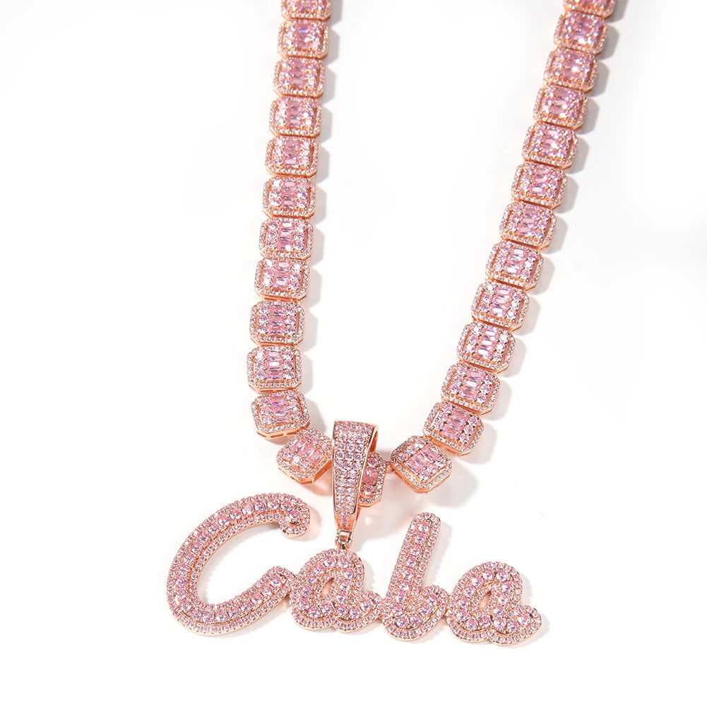 Pink Personalized Name Plate Necklace Hip hop Jewelry