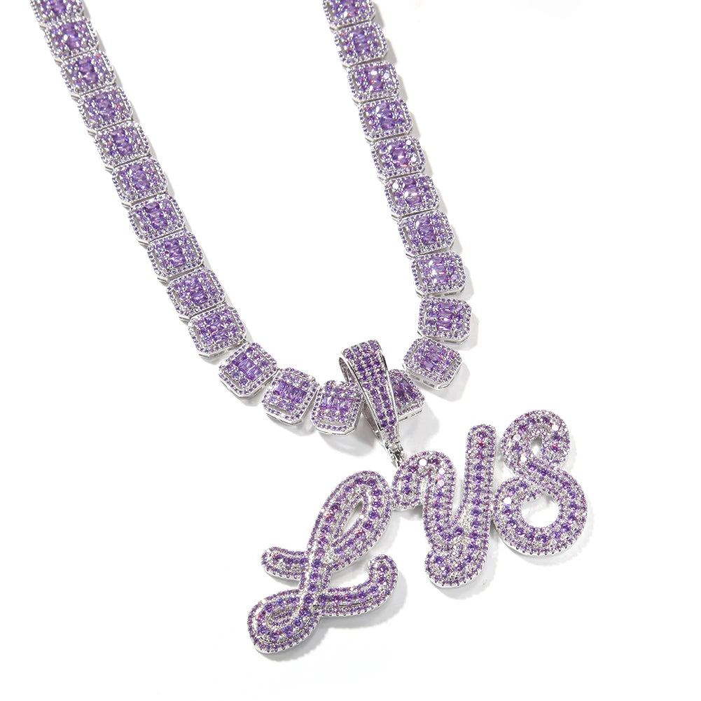 Purple Personalized Name Plate Necklace Hip hop Jewelry