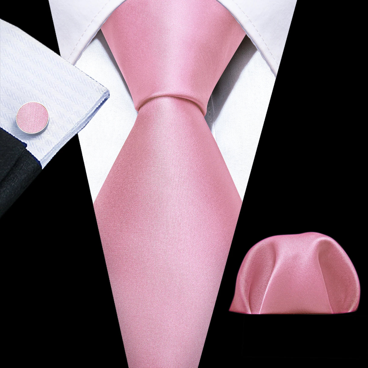 Pink Jacquard Peach Silk Pocket Square Cufflinks Set Necktie