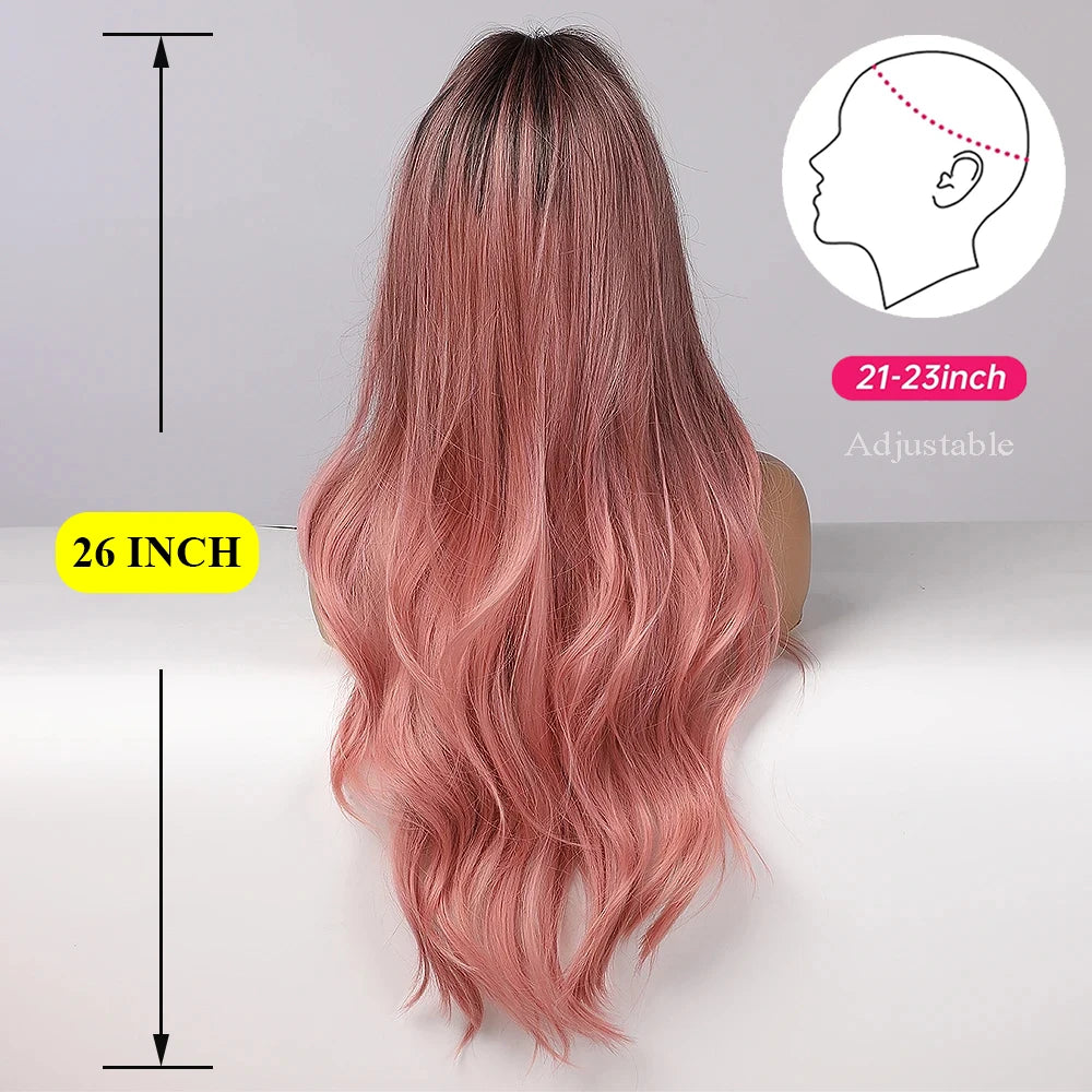 Size of Pink Long Wavy Synthetic Heat Resistant Wig