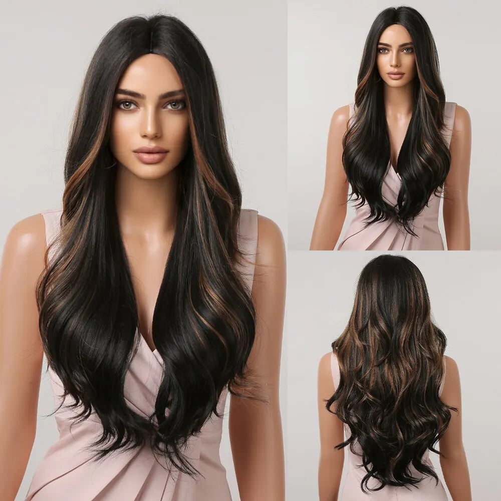Black Long Wavy Synthetic Heat Resistant Wig