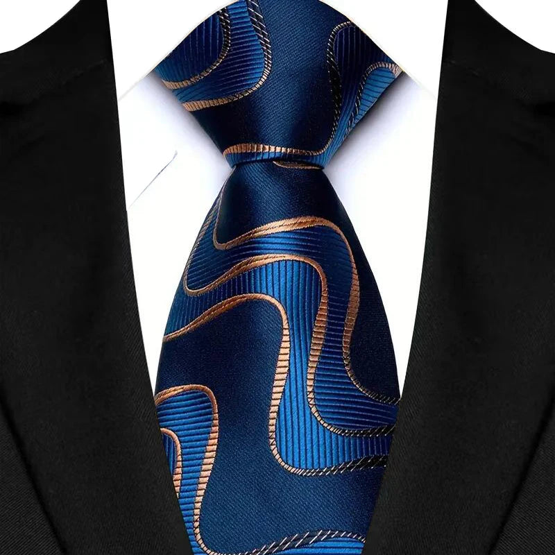 Blue Plaid & Checks Stripes Woven Jacquard Necktie