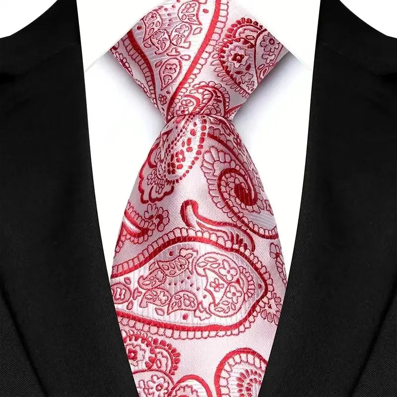 Red Plaid Stripes Floral 8CM Jacquard Woven Necktie
