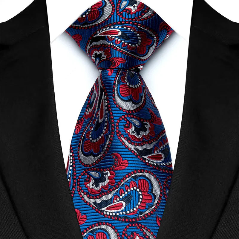 Blue Plaid Stripes Floral 8CM Jacquard Woven Necktie