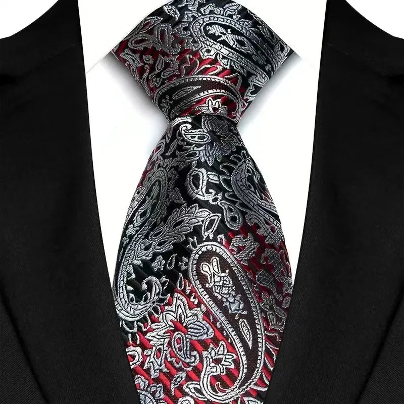 Silver Plaid Stripes Floral 8CM Jacquard Woven Necktie