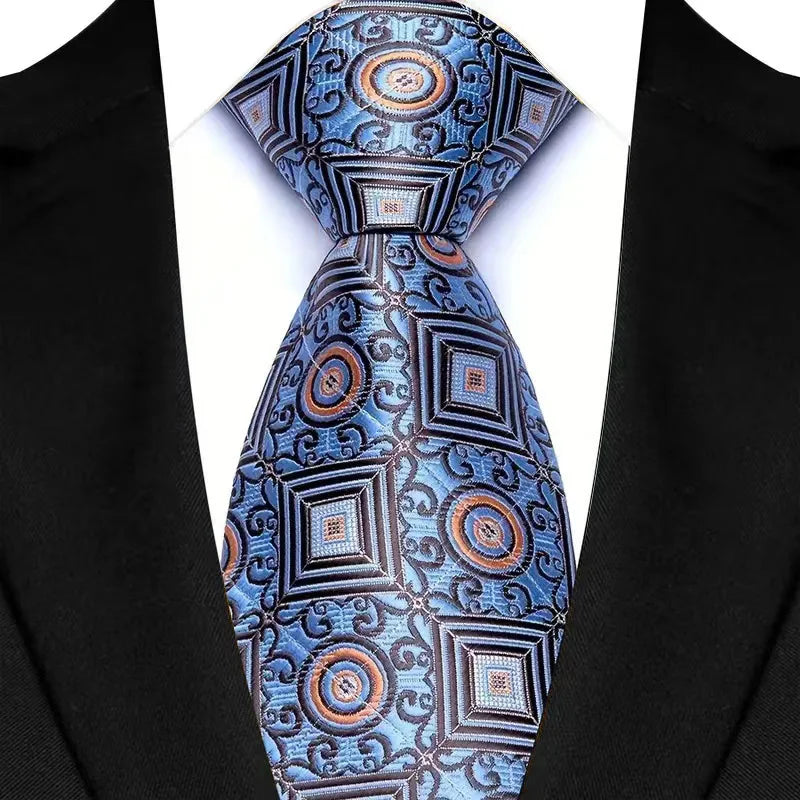 Blue Plaid Stripes Floral 8CM Jacquard Woven Necktie