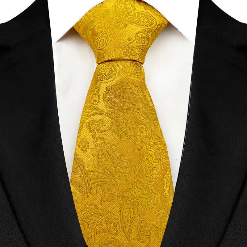 Yellow Plaid Stripes Floral 8CM Jacquard Woven Necktie