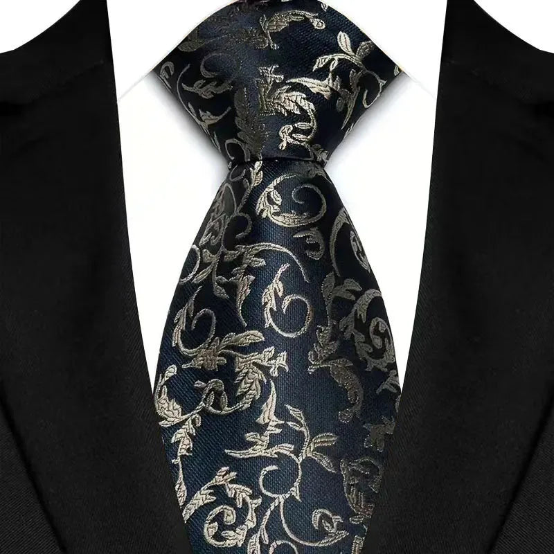 Black Plaid Stripes Floral 8CM Jacquard Woven Necktie