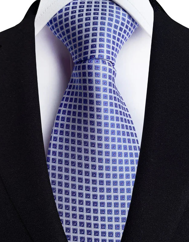 Blue Plaid Stripes Floral 8CM Jacquard Woven Necktie