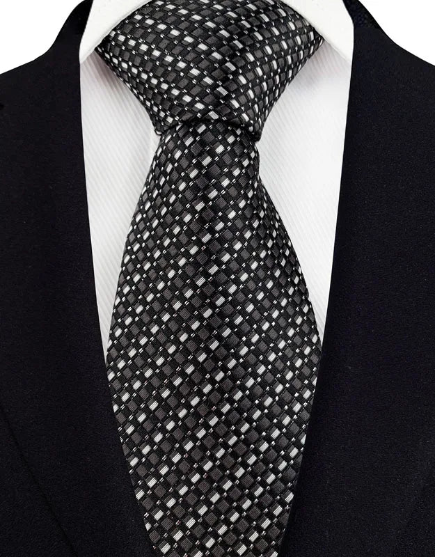Black Plaid Stripes Floral 8CM Jacquard Woven Necktie