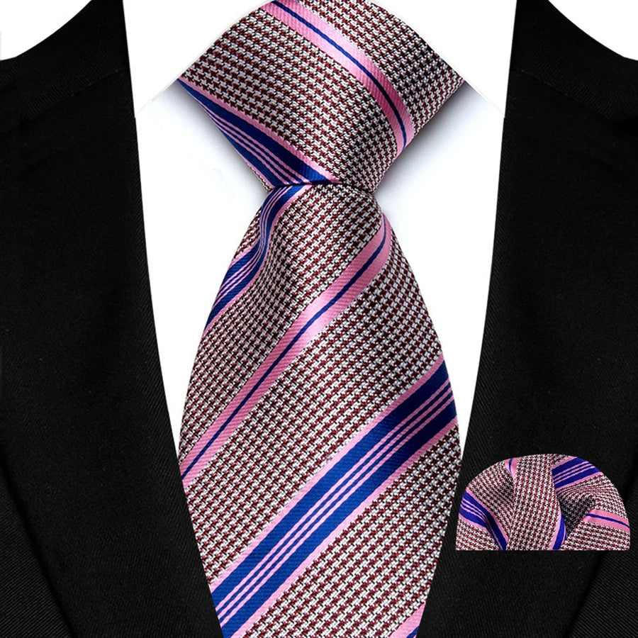 Gray Pocket Square Classic Stripes Necktie Handkerchief Set