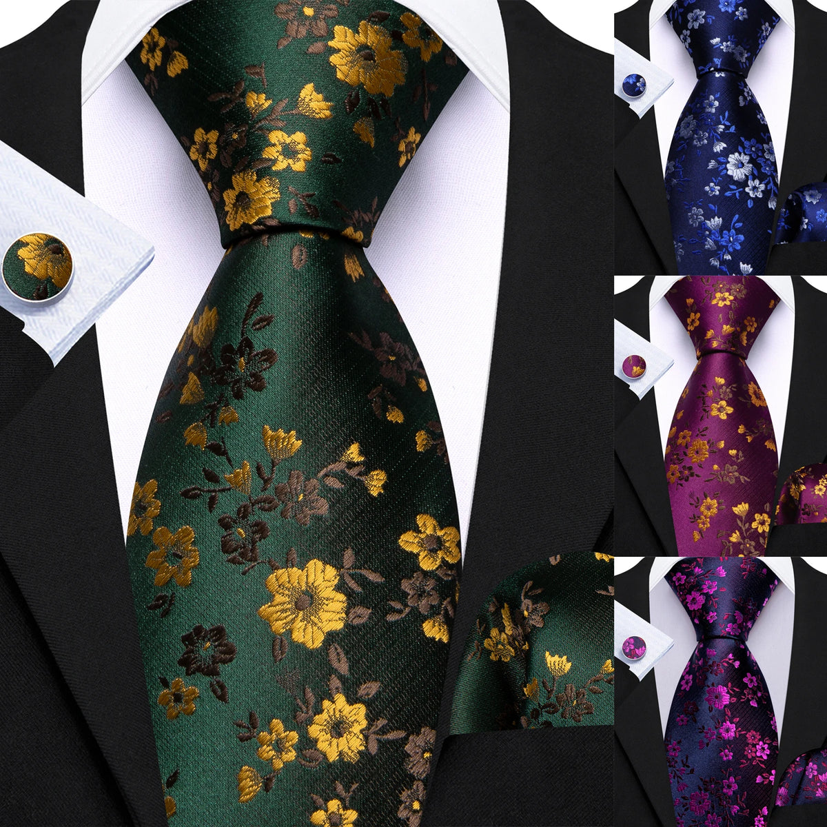 Collection of Pocket Square Cufflinks Set Jacquard Necktie