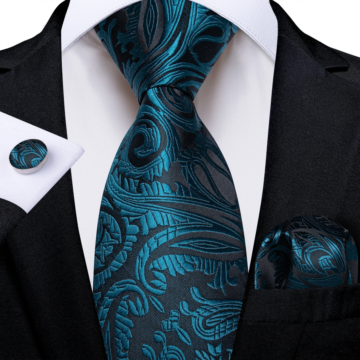 Blue Pocket Square Cufflinks Silk Polyester Ties