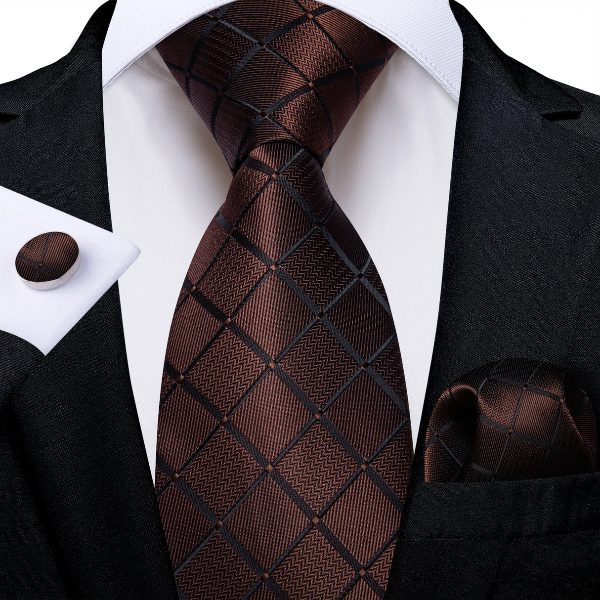 Brown Pocket Square Cufflinks Silk Polyester Ties