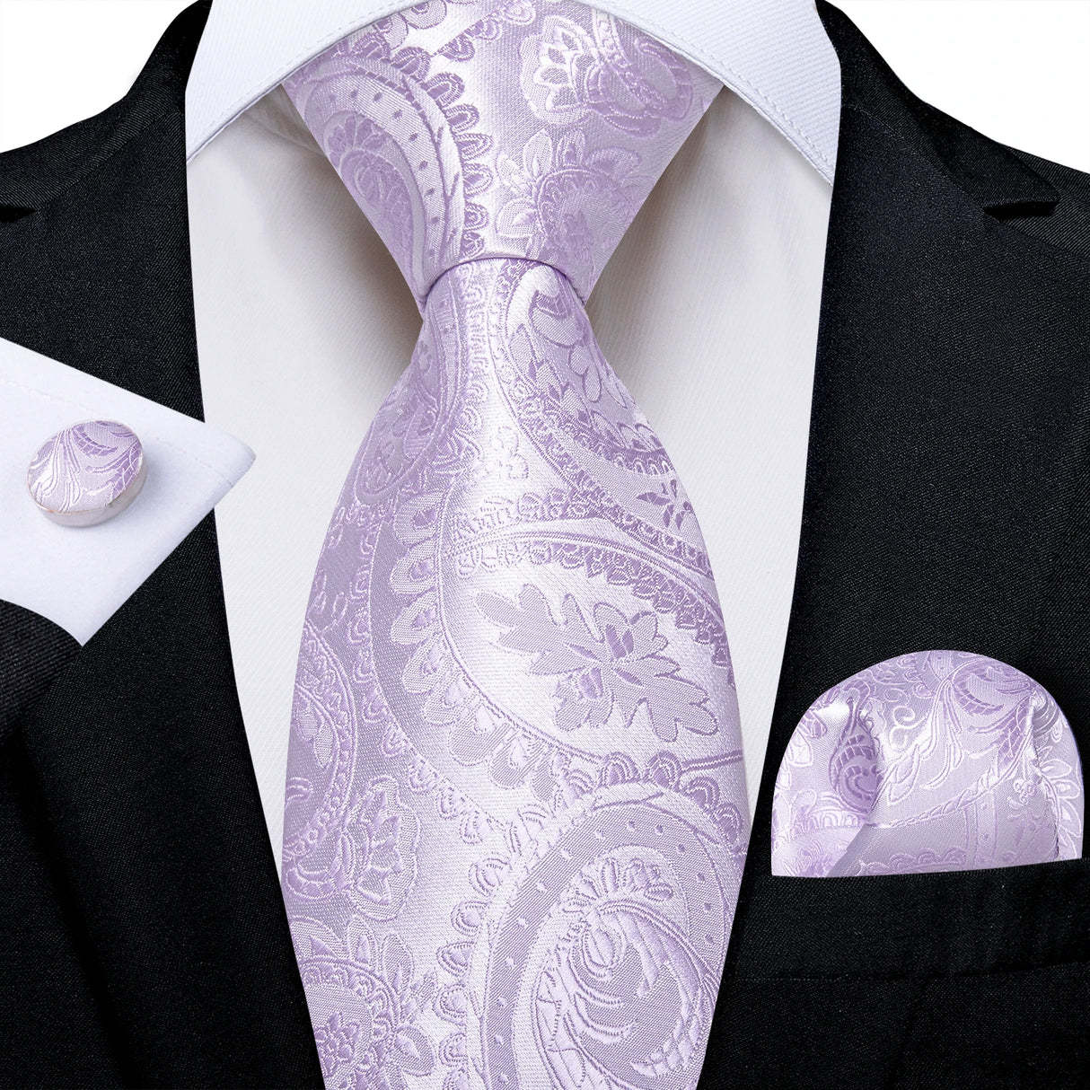 Purple Pocket Square Cufflinks Silk Polyester Ties