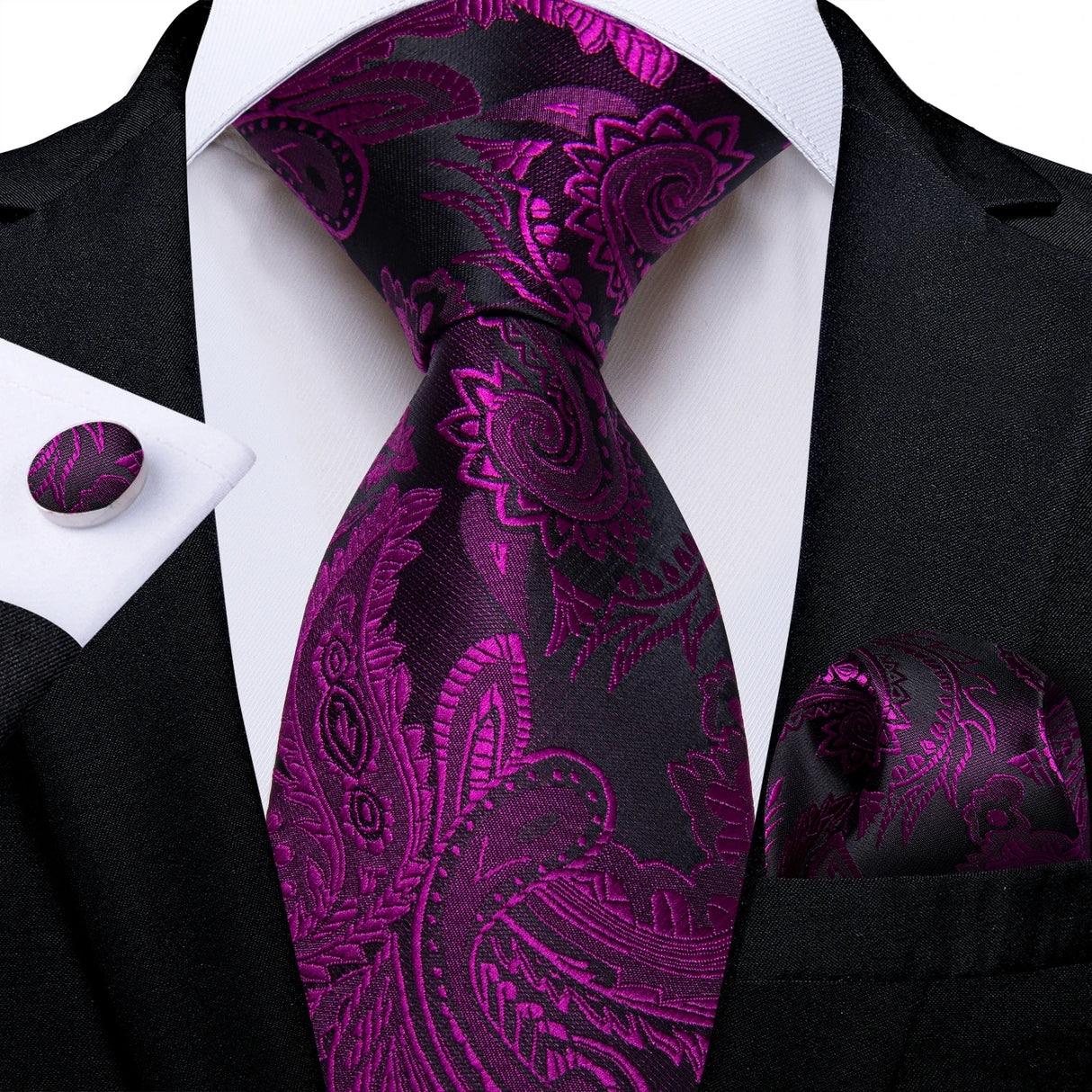 Purple Pocket Square Cufflinks Silk Polyester Ties