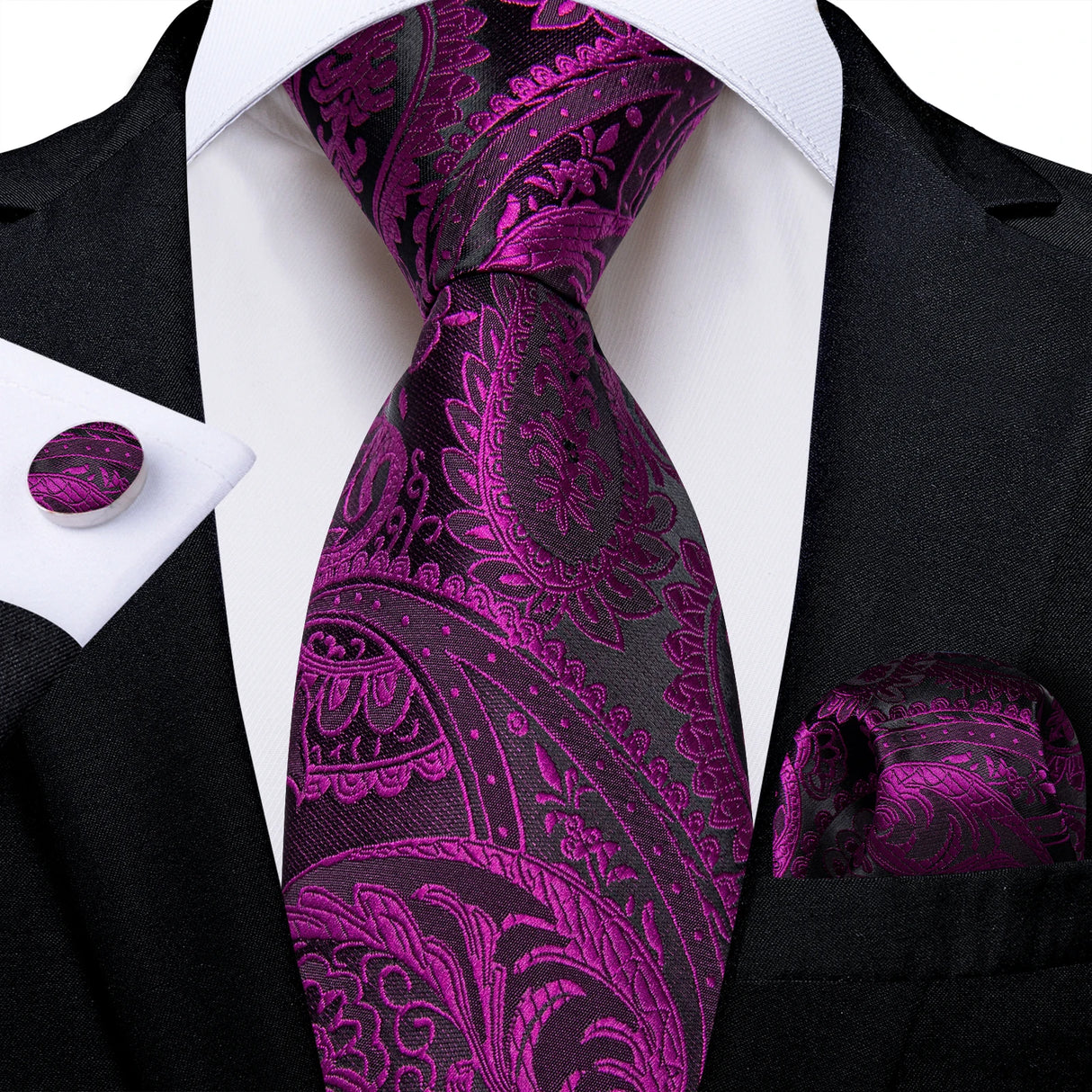 Purple Pocket Square Cufflinks Silk Polyester Ties