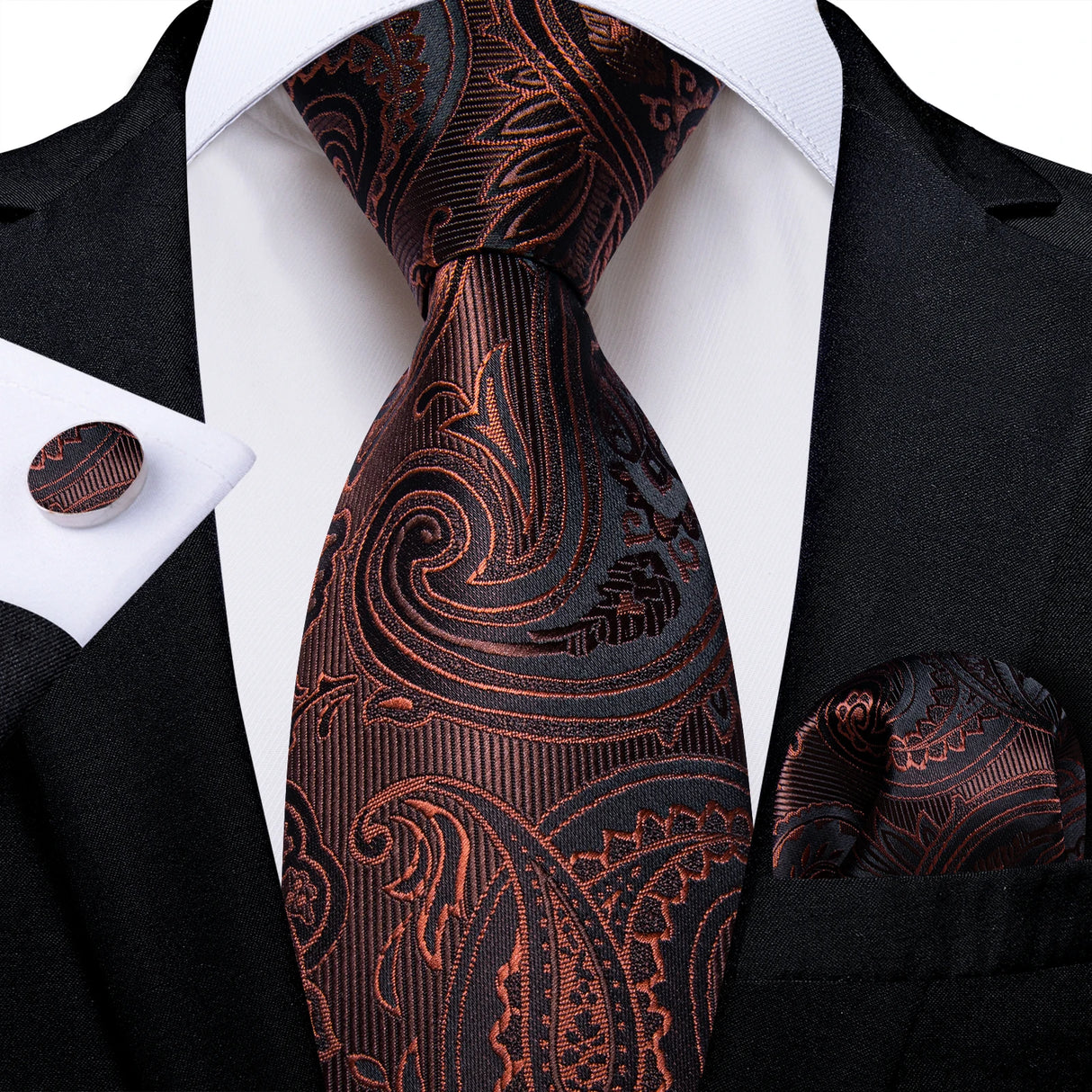 Brown Pocket Square Cufflinks Silk Polyester Ties
