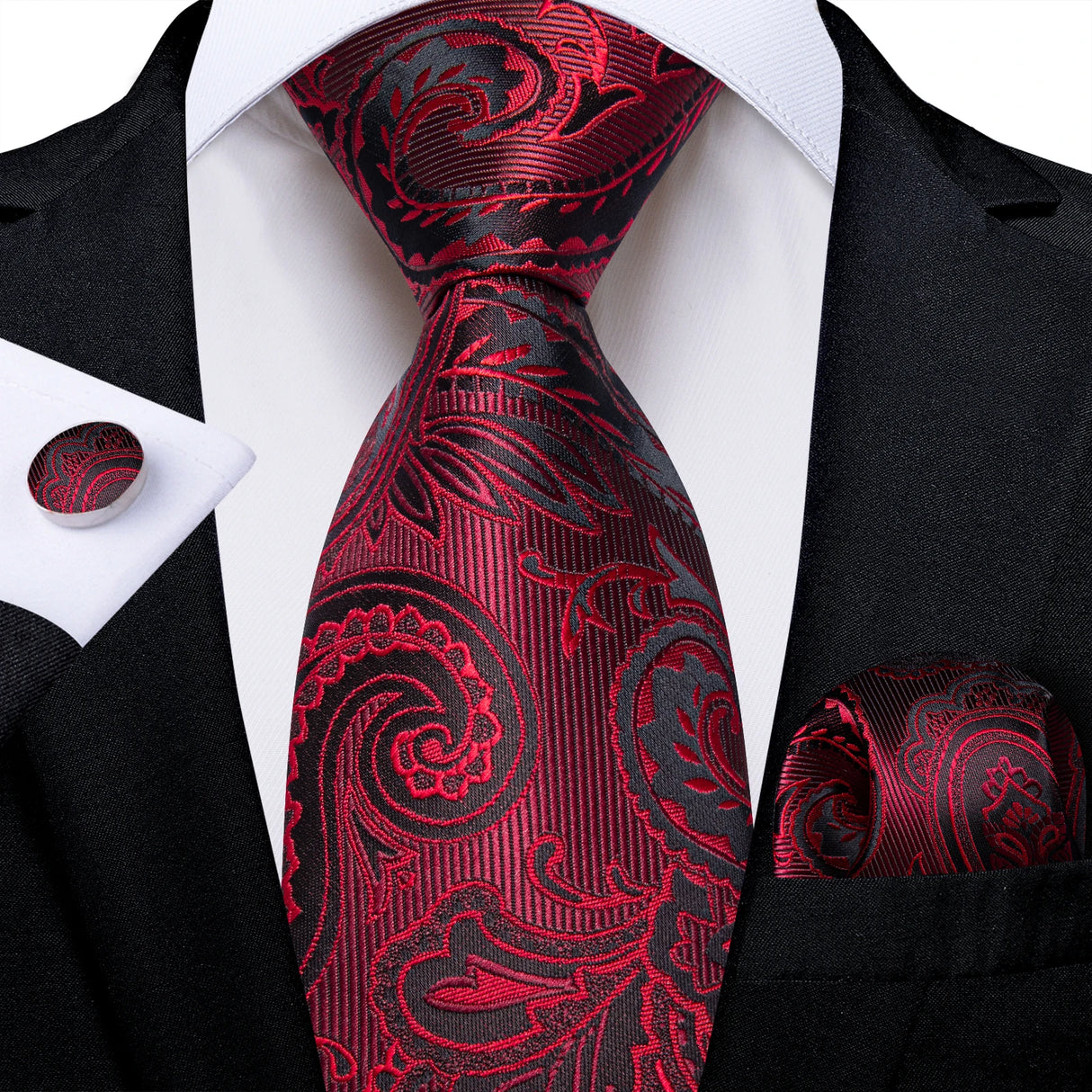 Red Pocket Square Cufflinks Silk Polyester Ties