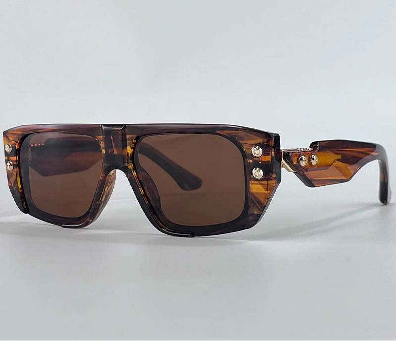 Brown Polarized Punk Square Sunglasses
